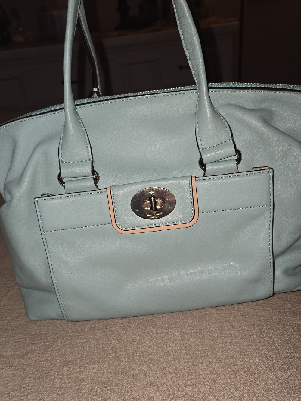 Kate Spade New York Light Blue Leather Satchel Tote Bag
